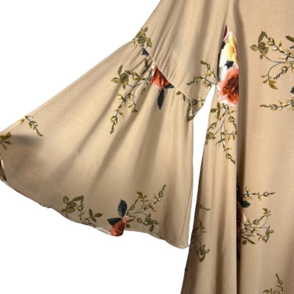 Umgee Womens Boho Floral Shift Dress Size Large Bell Sleeves Knee Length Casual - Picture 4 of 13